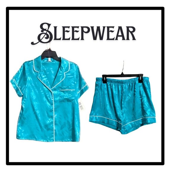 crown & ivy Other - NWT -  SATIN FEEL PRINTED JACQUARD PAJAMA AND LOUNGE WEAR COLOR CROWN TURQ